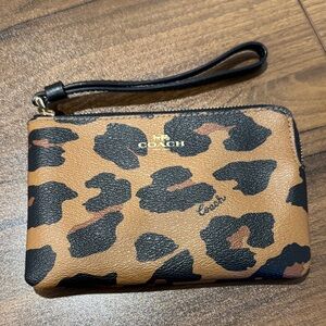 Coach Tan and Black Animal Print Wristlet